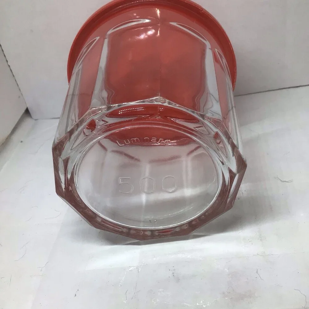 Vintage French Working Glass 500 ML With Red Lid Jelly Jar Luminarc 16 OZ